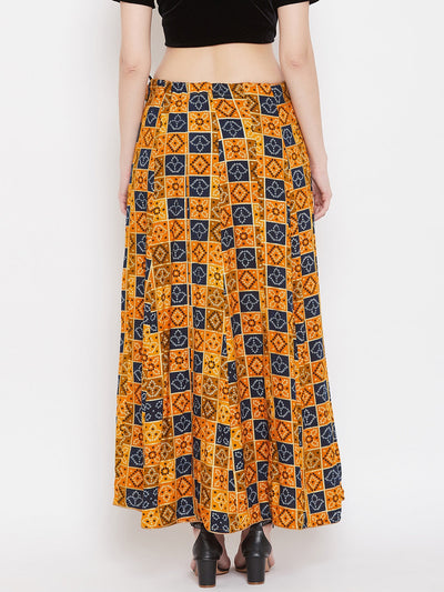 Clora Mustard Printed Maxi Skirt