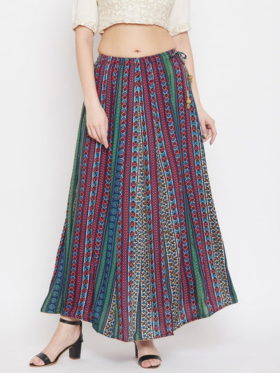 Multi flared printed maxi skirt made from Rayon fabric.