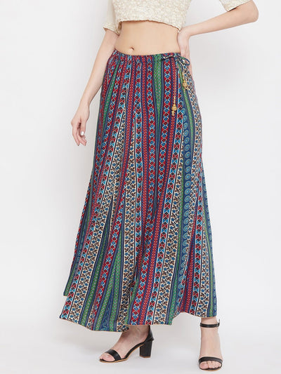 Multi Flared Printed Maxi Skirt with vibrant patterns and flowy design.