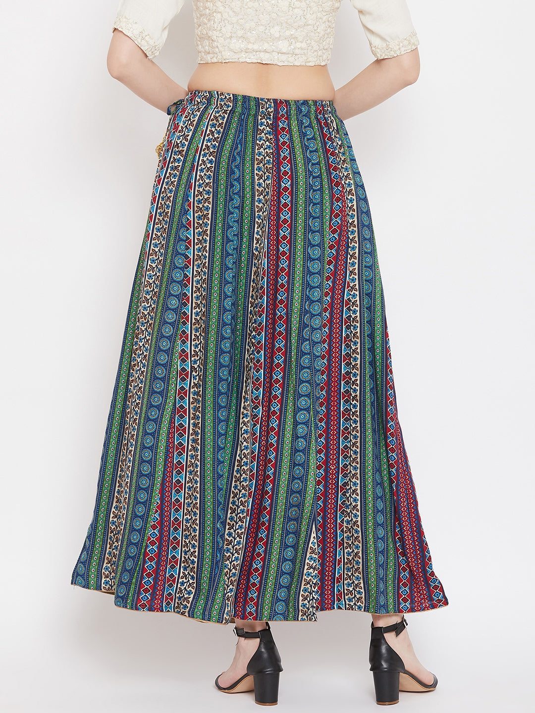 Multi Flared Printed Maxi Skirt in colorful design made of Rayon fabric