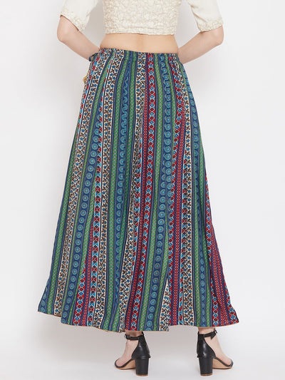 Multi Flared Printed Maxi Skirt in colorful design made of Rayon fabric