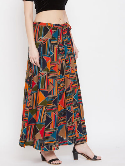 Clora Navy Blue Geometric Print Maxi Skirt