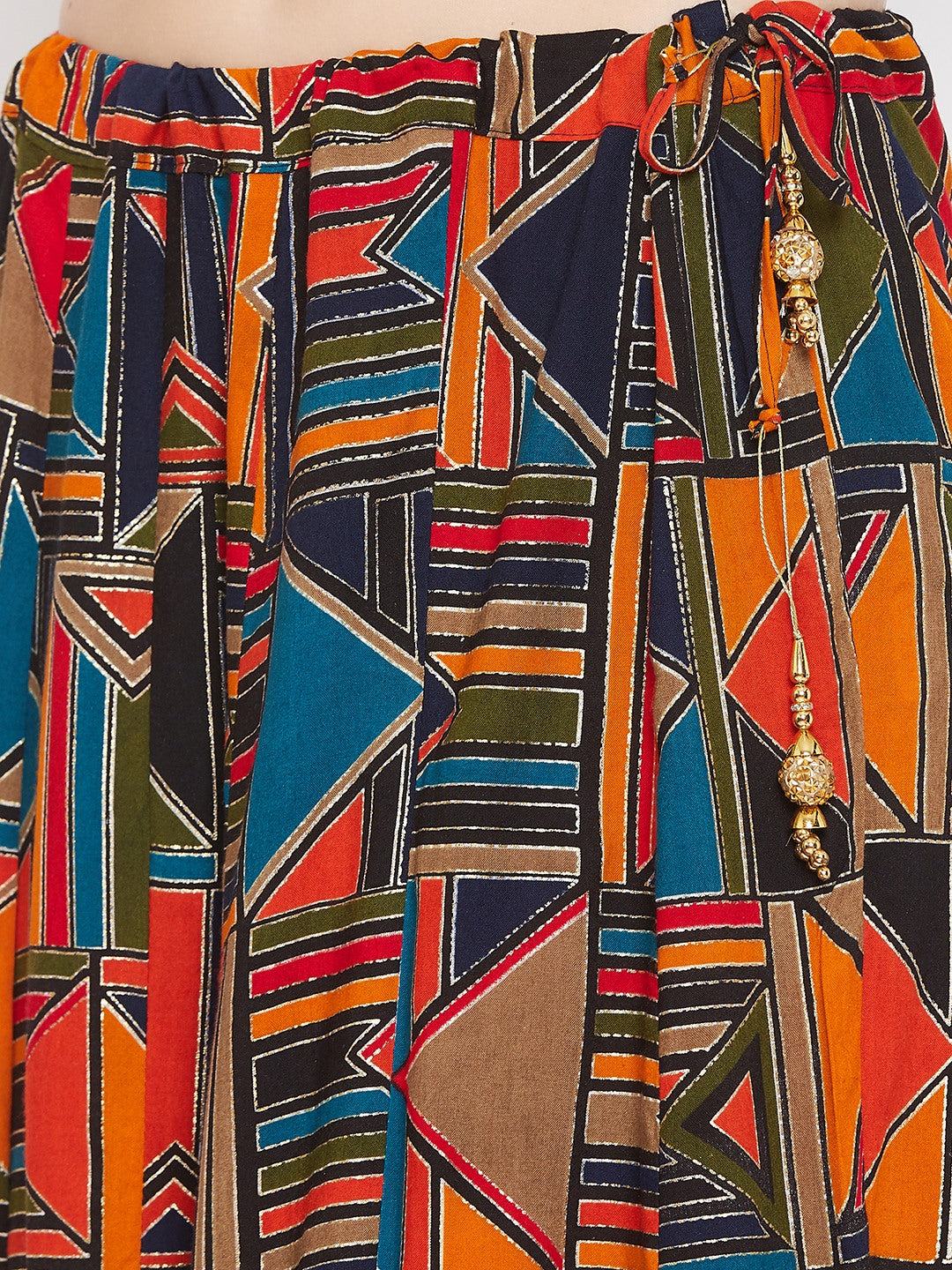 Clora Navy Blue Geometric Print Maxi Skirt
