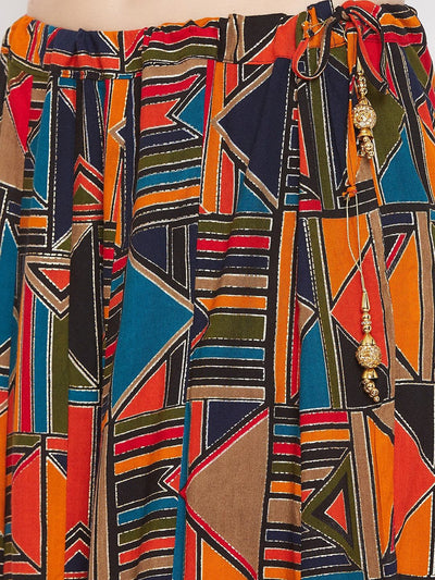 Clora Navy Blue Geometric Print Maxi Skirt
