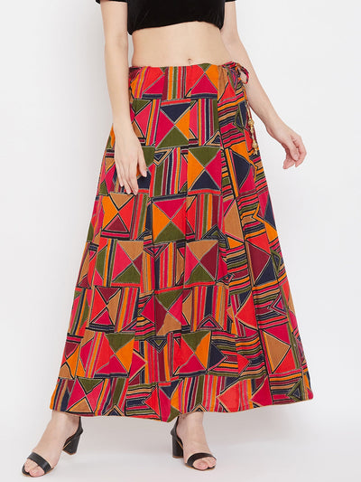 Clora Magenta Geometric Print Maxi Skirt