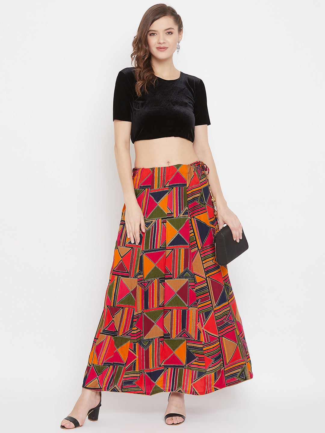 Magenta Geometric Print Maxi Skirt