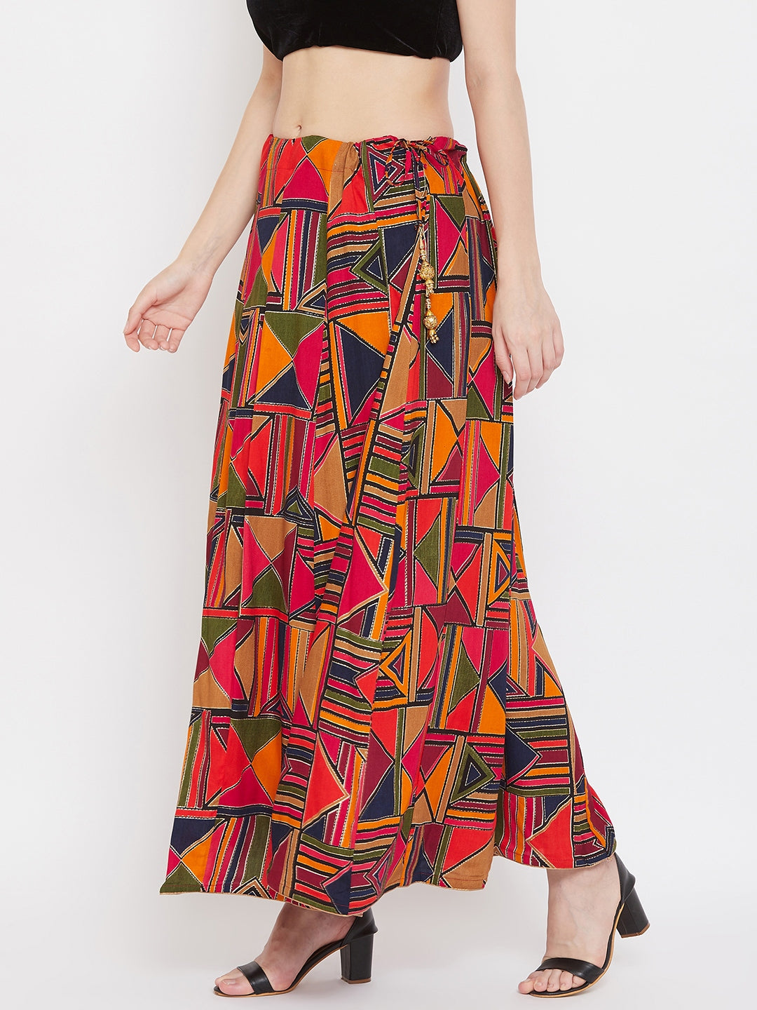 Magenta Geometric Print Maxi Skirt