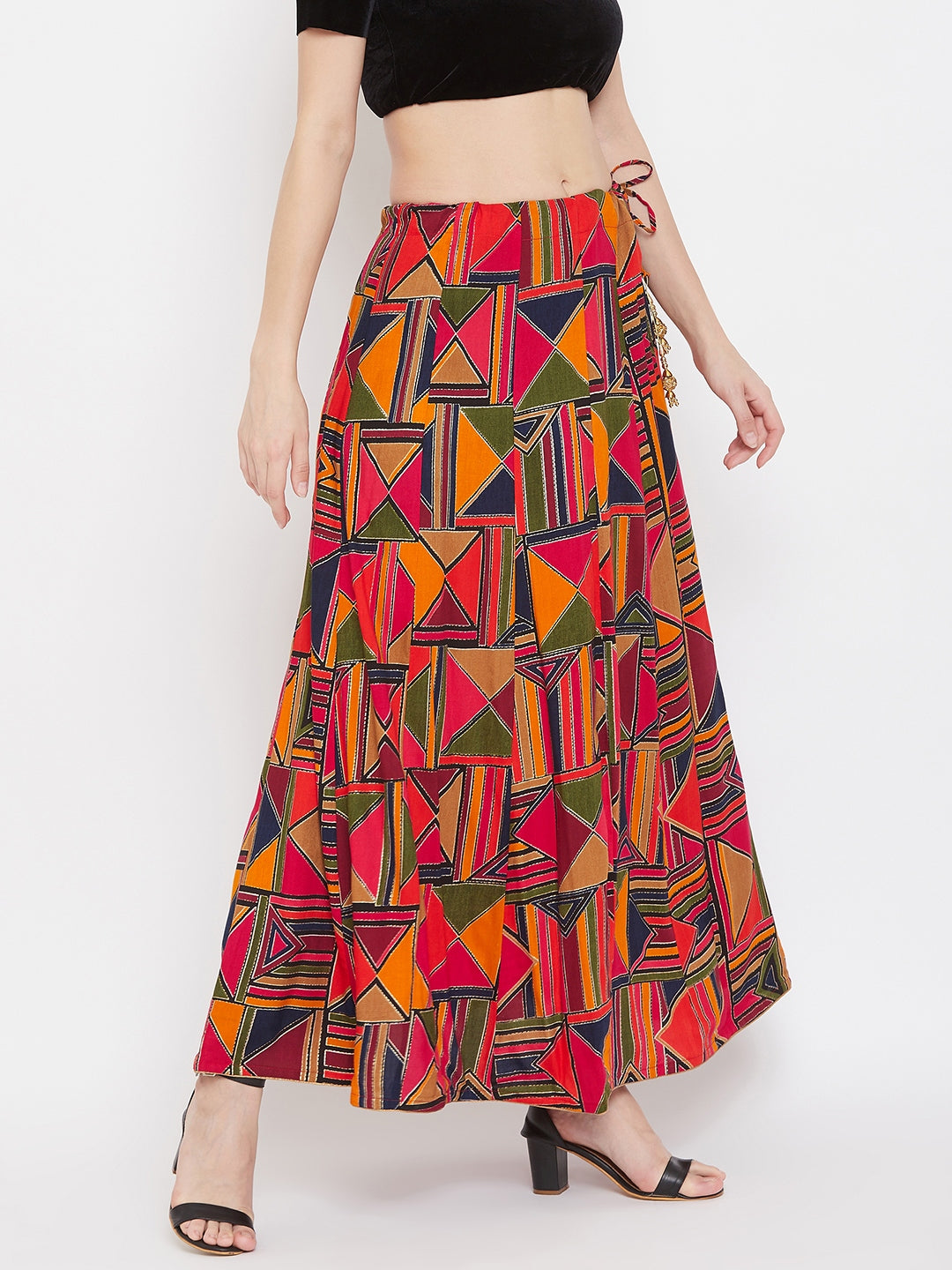 Magenta Geometric Print Maxi Skirt