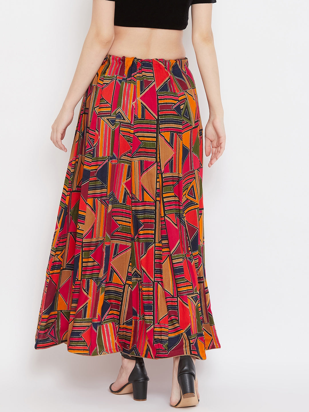 Clora Magenta Geometric Print Maxi Skirt