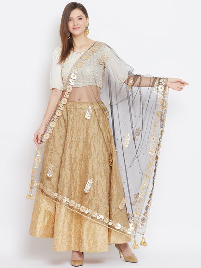 Black Gotta Patti Net Dupatta with ethnic design styled over traditional attire.