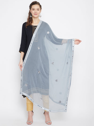Grey Gotta Patti Chiffon Dupatta styled with ethnic attire.