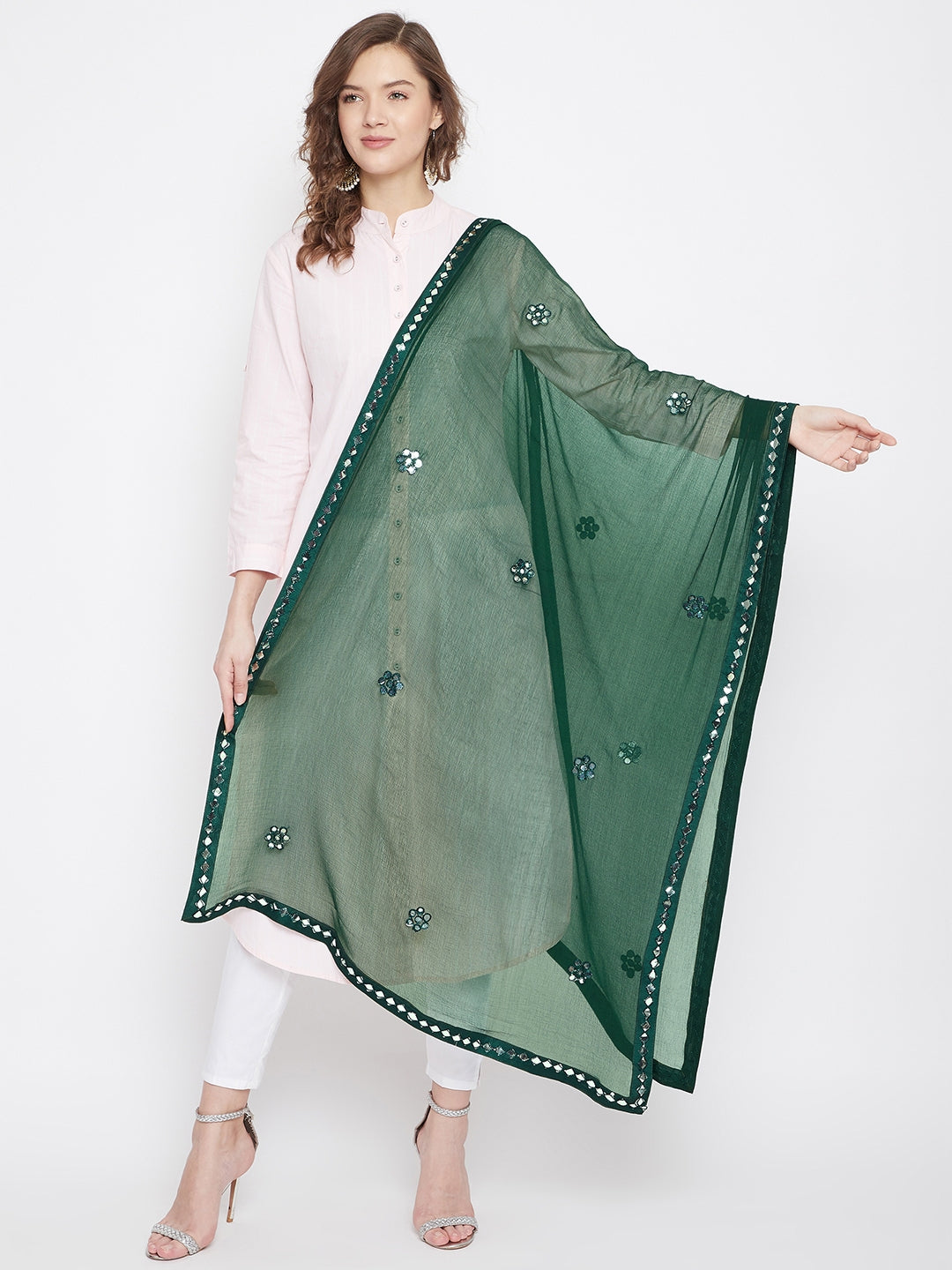 Bottle Green Gotta Patti Chiffon Dupatta