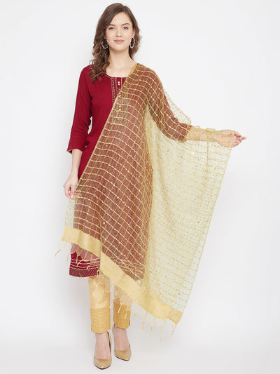 Clora Fawn Sequinned Net Dupatta