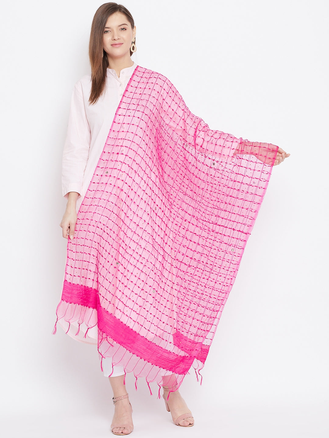 Clora Magenta Sequinned Net Dupatta