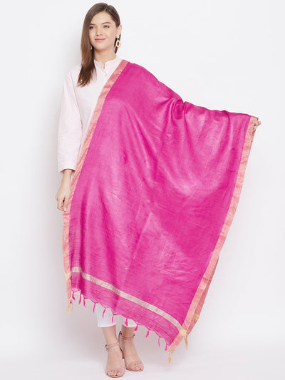 Clora Magenta Solid Cotton Tussar Dupatta