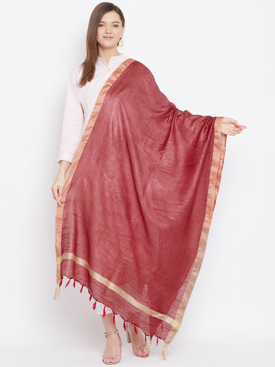 Maroon solid cotton Tussar dupatta from Clora Creation, styled with ethnic outfit.