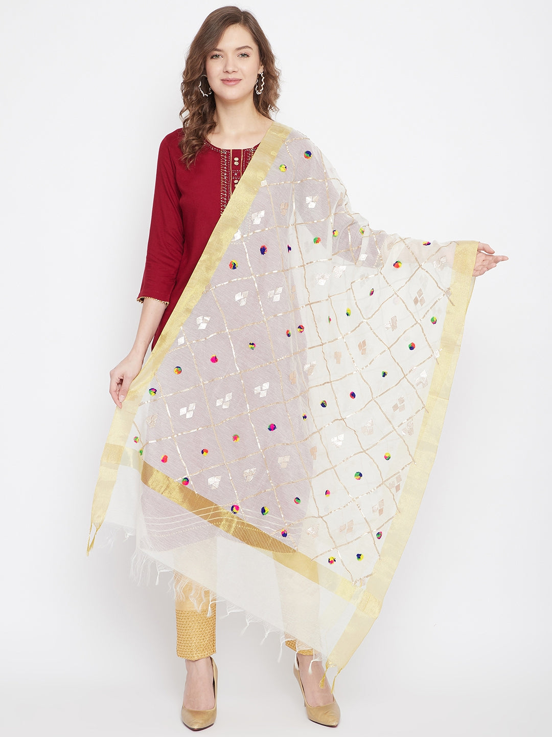 Off-White Gotta Patti Tissue Silk Dupatta