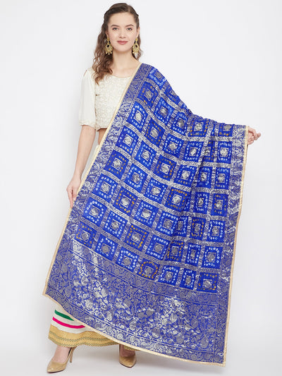 Royal Blue Woven Design Banarasi Bandhej Dupatta