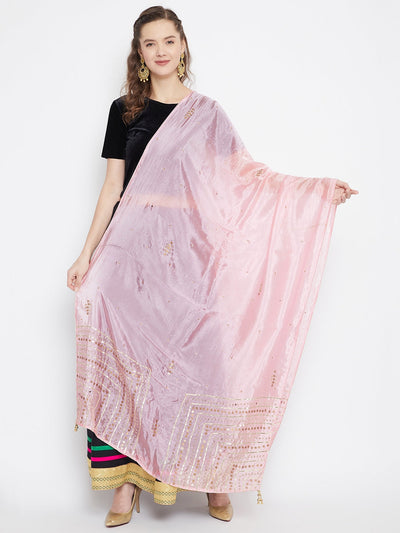 Clora Baby Pink Embellished Silk Dupatta