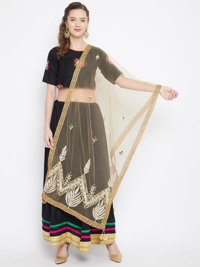 Golden Leaf Embellished Net Dupatta