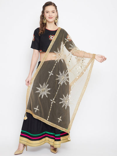 Golden Star Embellished Net Dupatta with ethnic design styling.