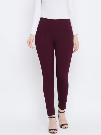 Wine regular fit jeggings made from NR Roma fabric for style and comfort.