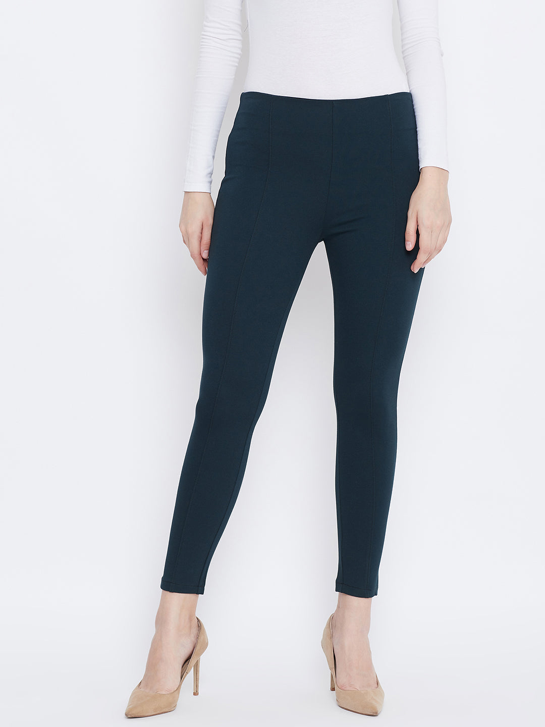 Bottle Green Regular Fit Jeggings featuring NR Roma fabric for style and comfort.