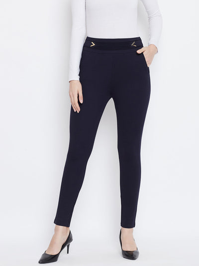 Clora Navy Blue Solid Jeggings