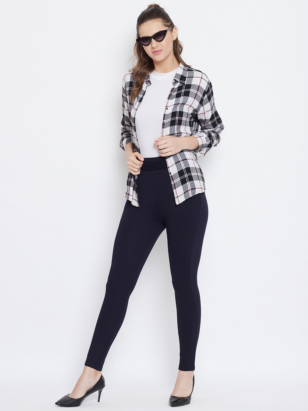Clora Navy Blue Solid Jeggings