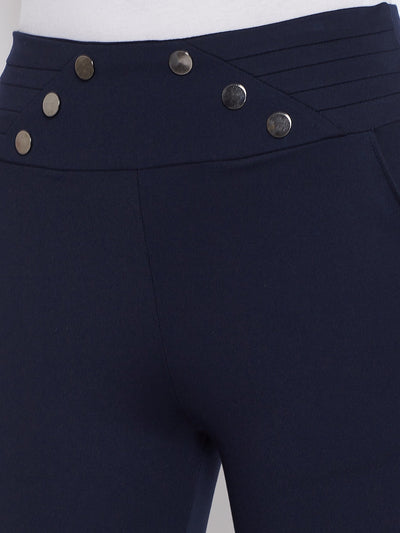 Clora Navy Blue Solid Skinny Fit Jeggings
