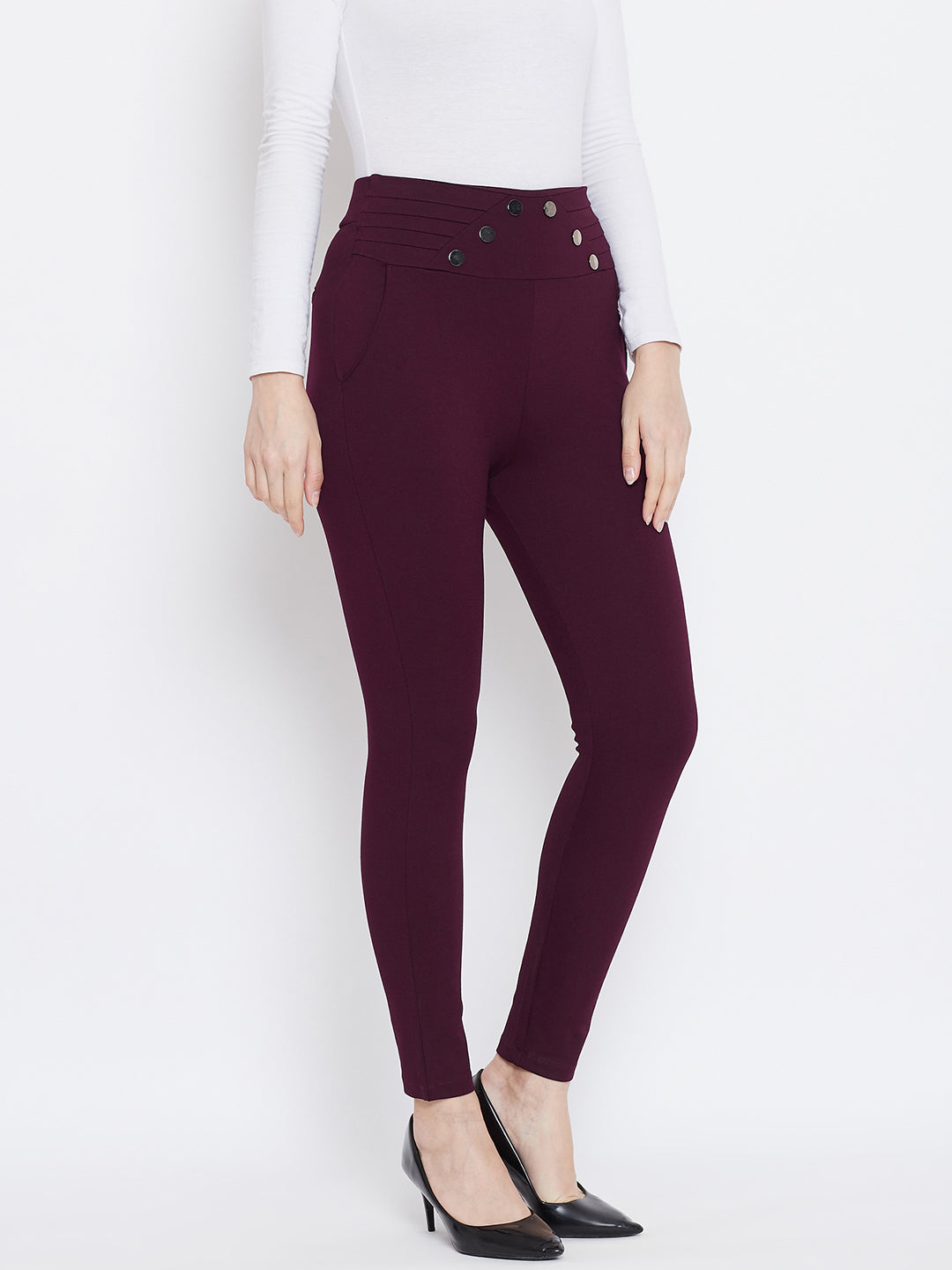 Clora Wine Solid Skinny Fit Jeggings