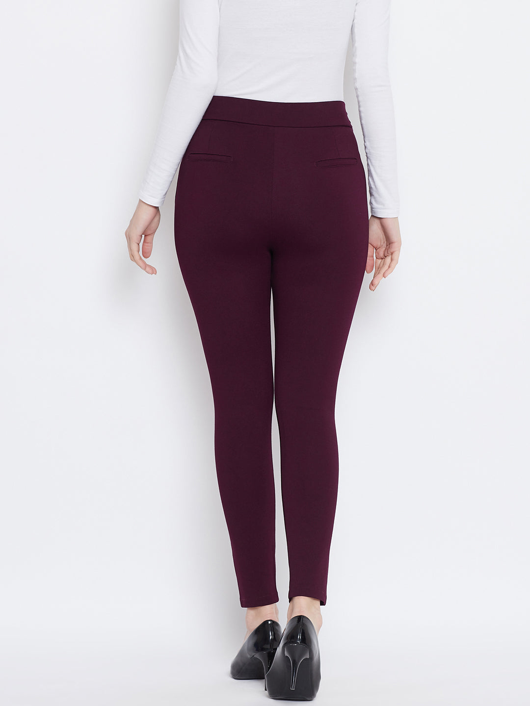 Clora Wine Solid Skinny Fit Jeggings