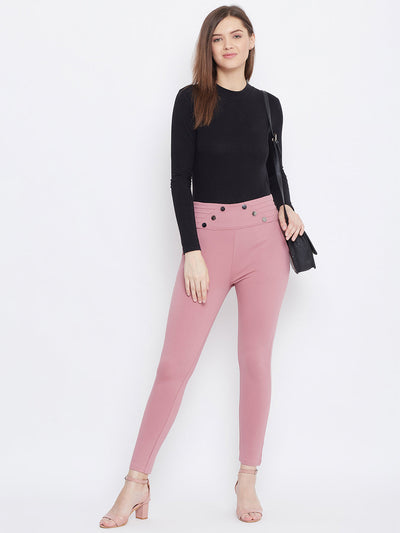 Clora Pink Solid Skinny Fit Jeggings