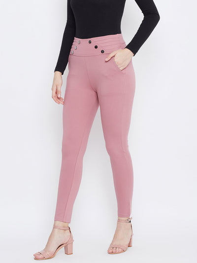 Clora Pink Solid Skinny Fit Jeggings
