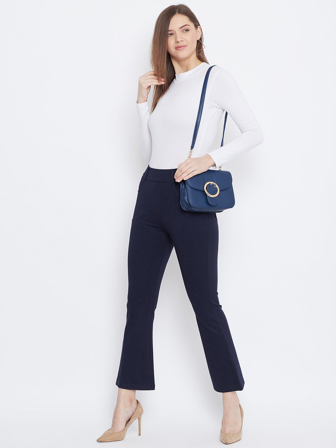 Clora Navy Blue Solid Bootcut Jeggings