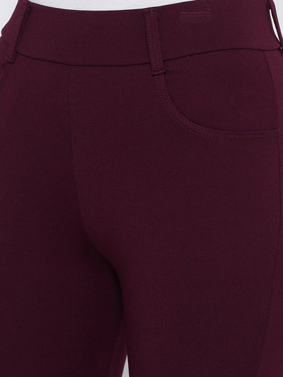 Clora Maroon Solid Bootcut Jeggings
