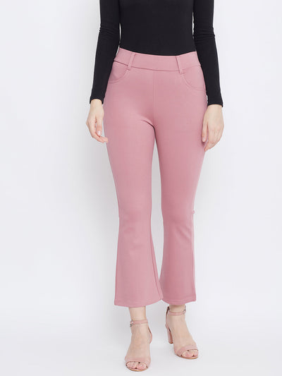 Clora Pink Solid Bootcut Jeggings