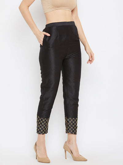 Clora Black Hem Design Silk Trouser