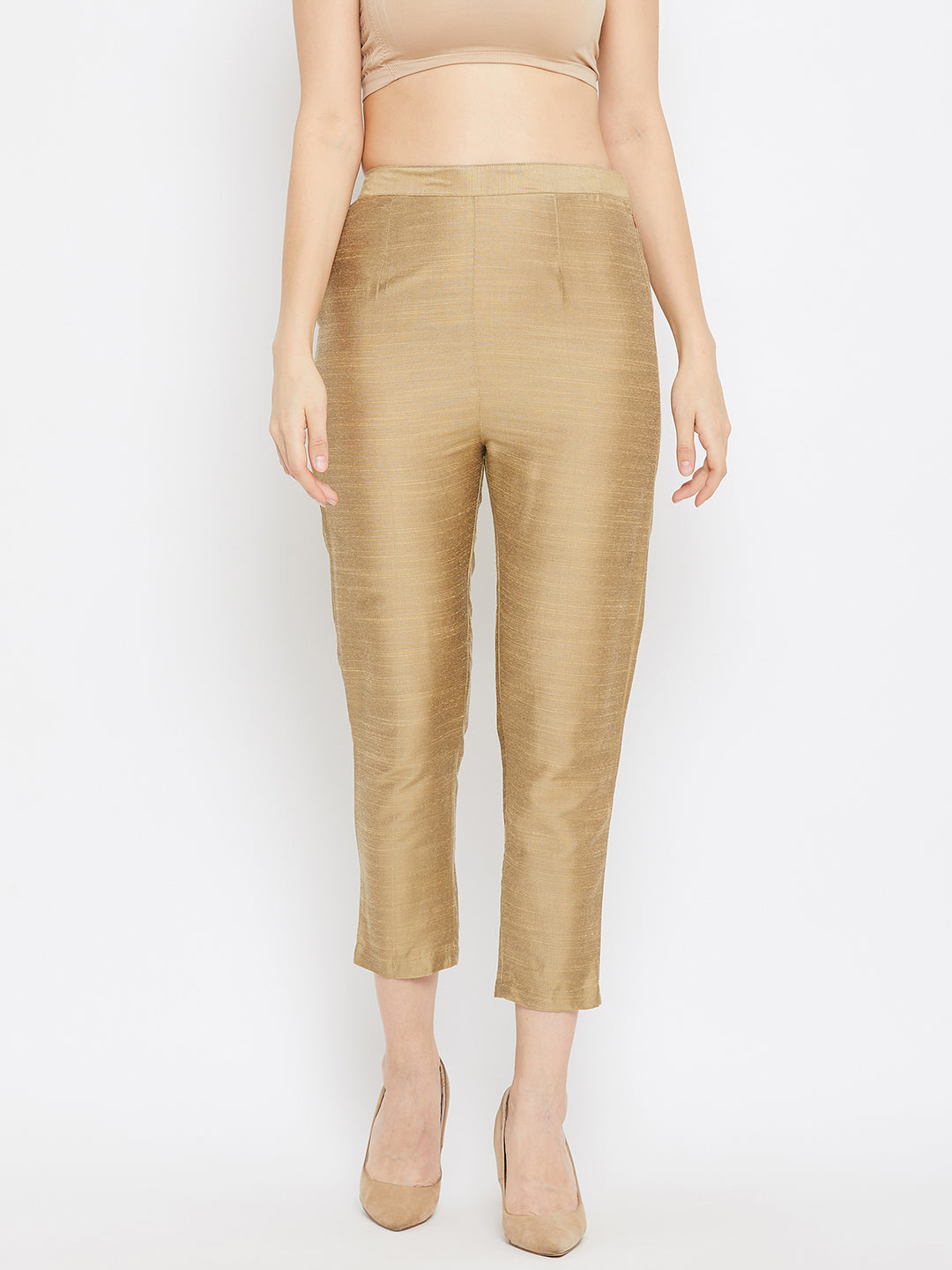 Clora Brown Solid Silk Trouser