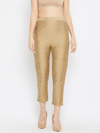 Clora Brown Solid Silk Trouser