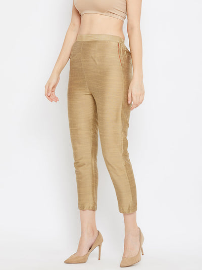 Clora Brown Solid Silk Trouser