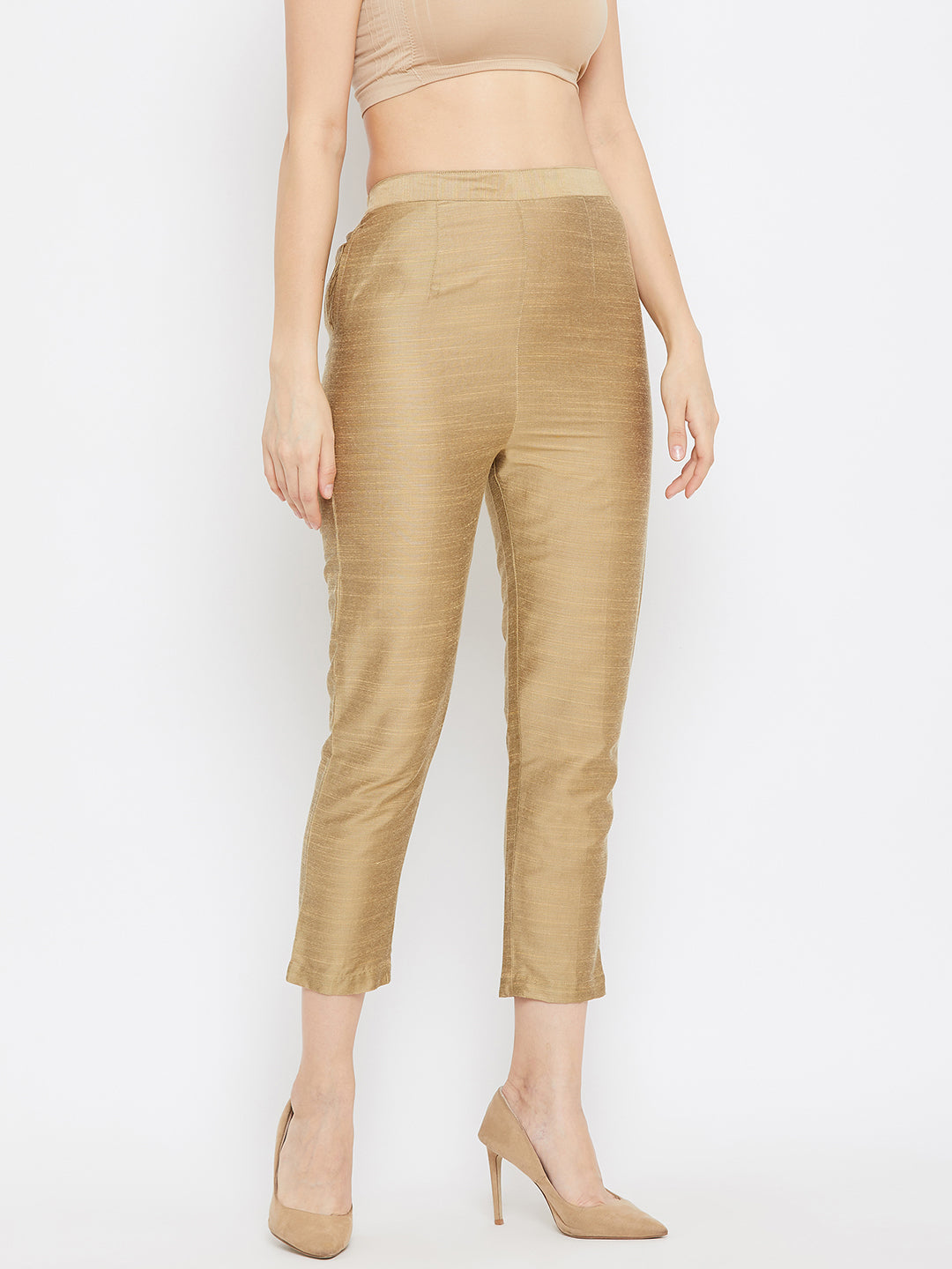 Clora Brown Solid Silk Trouser