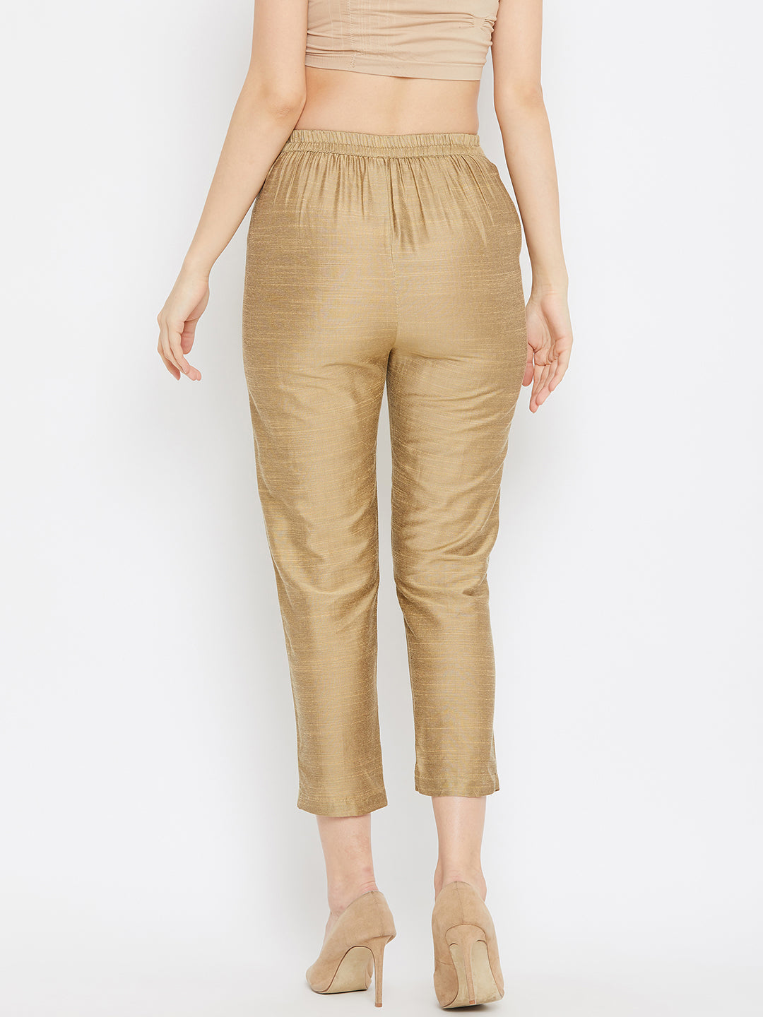 Clora Brown Solid Silk Trouser