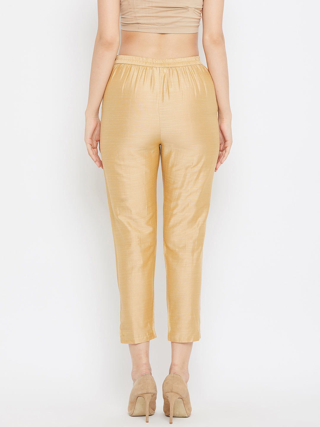 Clora Fawn Solid Silk Trouser