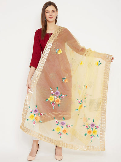 Clora Yellow Printed Organza Dupatta