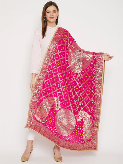Clora Magenta Woven Design Banarasi Bandhej Dupatta