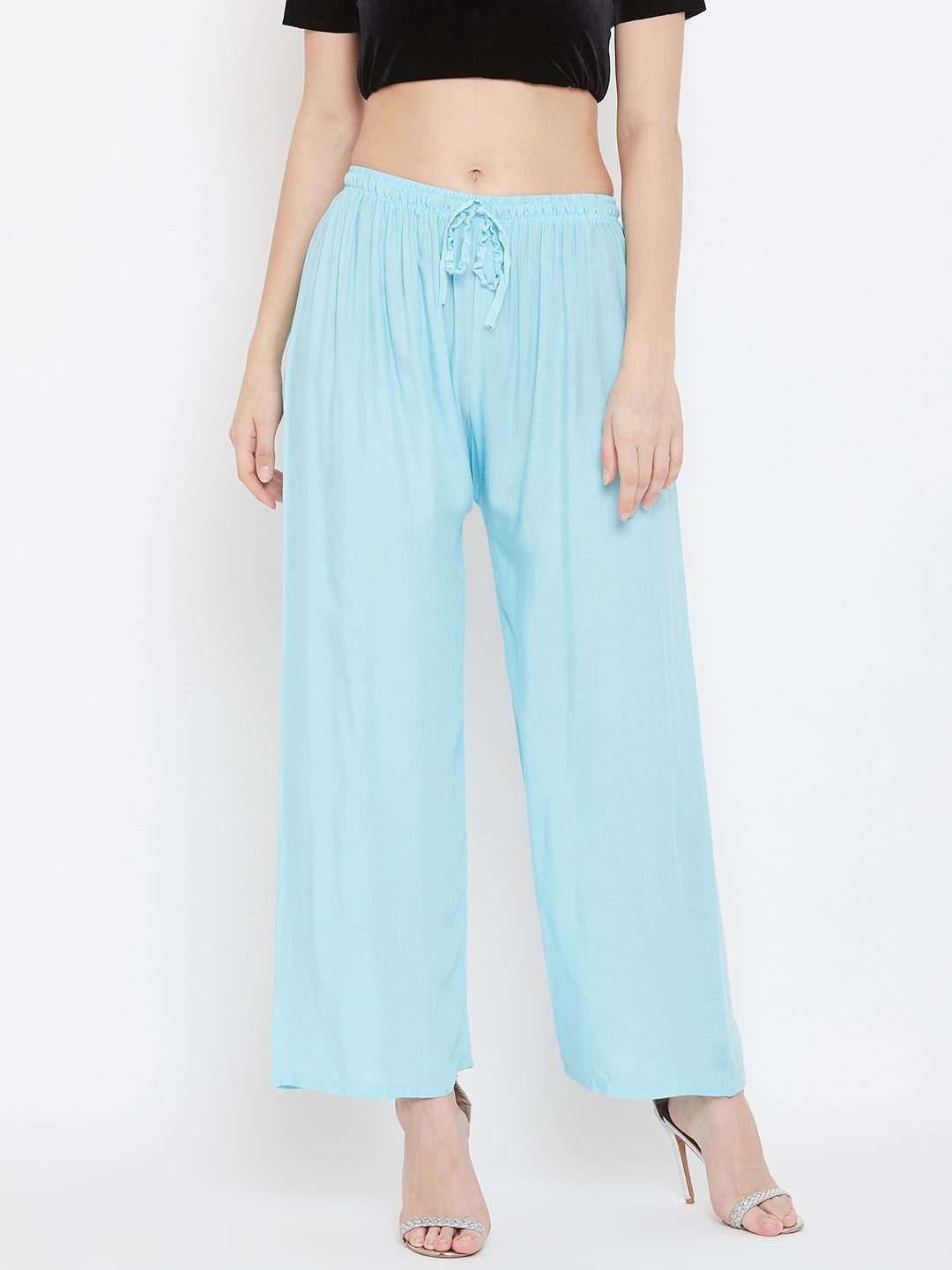 Clora Solid Black & Sky Blue Rayon Palazzo (Pack Of 2)