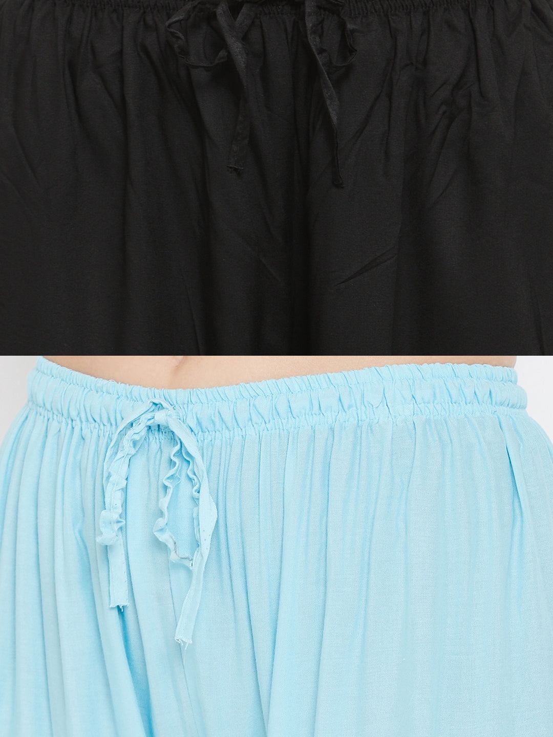 Clora Solid Black & Sky Blue Rayon Palazzo (Pack Of 2)