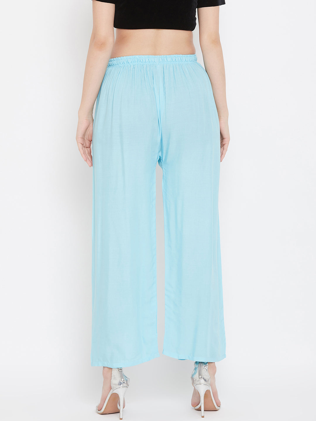 Clora Solid Fawn & Sky Blue Rayon Palazzo (Pack Of 2)