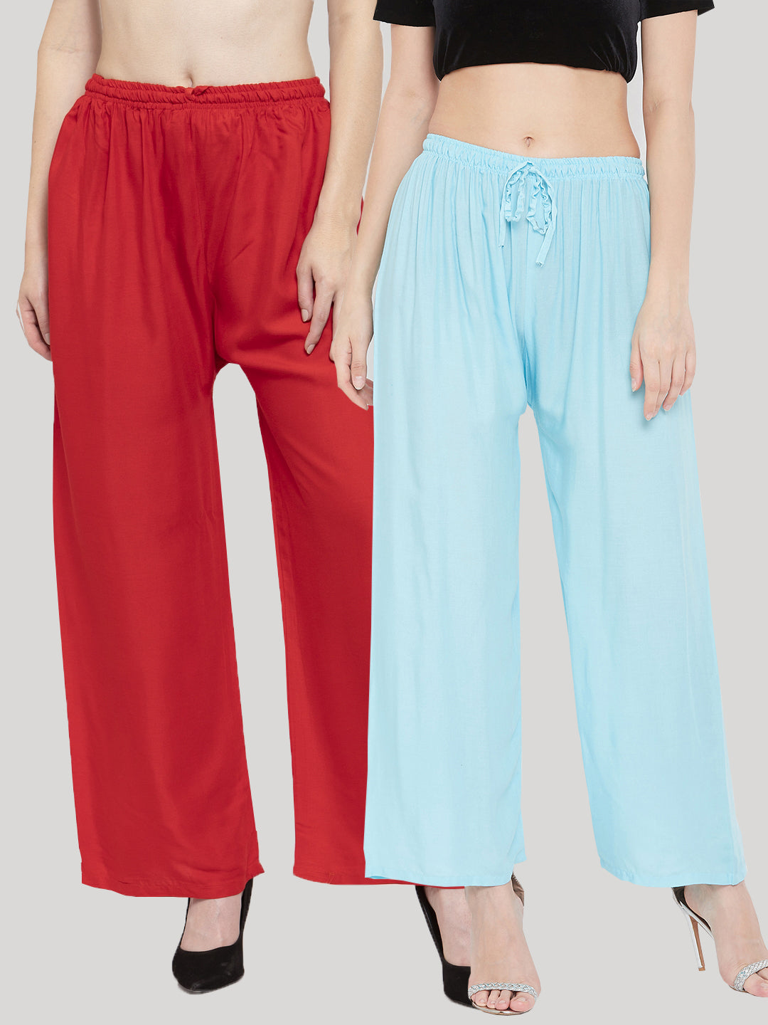 Clora Solid Red & Sky Blue Rayon Palazzo (Pack Of 2)